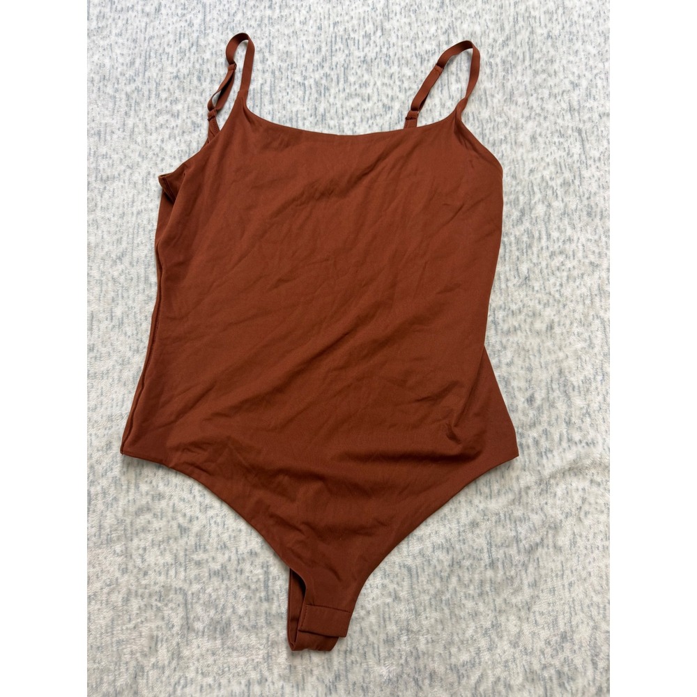 CALIA Womens Square Neck Thong Bodysuit Rust Brown Adjustable Straps Size M NWOT